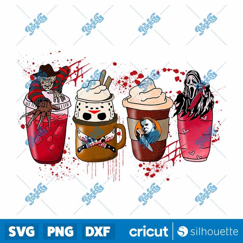 Horror Friends Coffee PNG - Spooky Movie Characters Digital Download