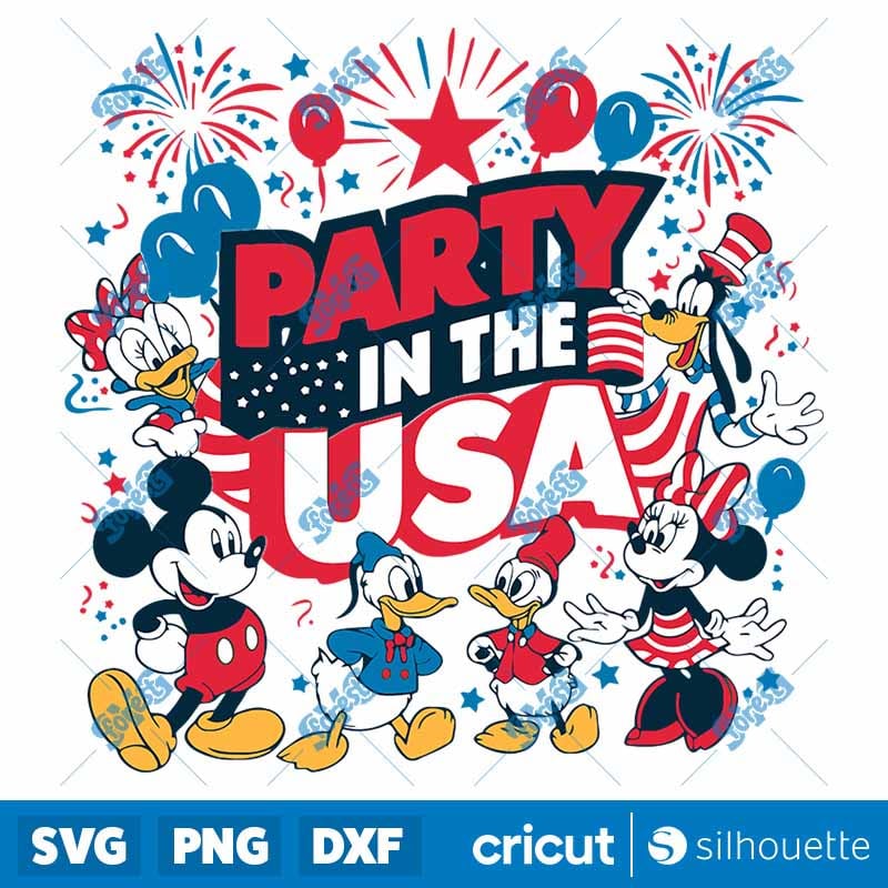 Mickey And Friends Party In The USA SVG - 4th of July Disney Clipart