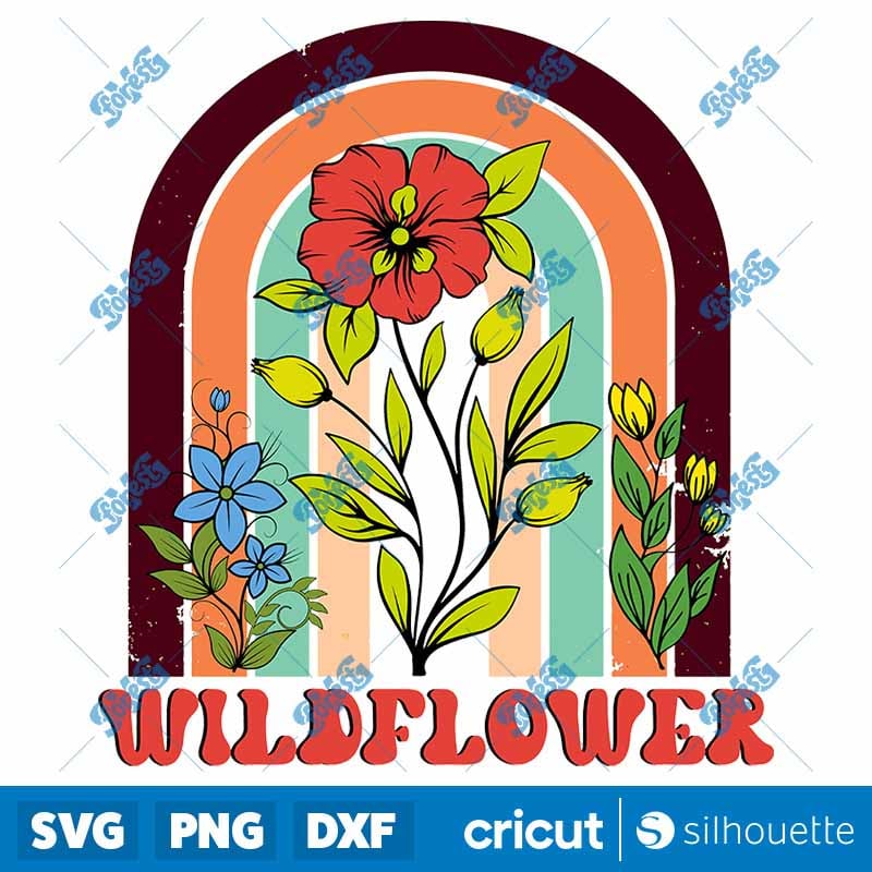 Boho Wildflower Sublimation PNG - Floral Bloom & Rainbow Digital Design