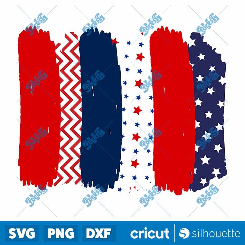 Red White Blue Patriotic Brush Strokes Seamless Pattern PNG Digital Download