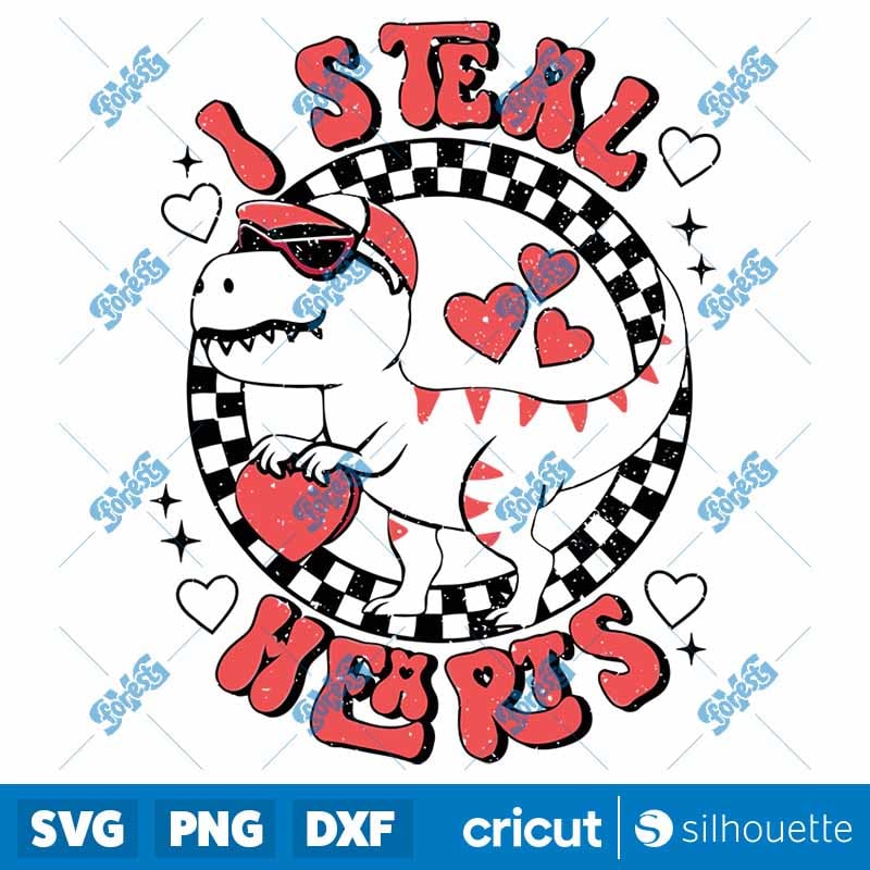 I Steal Hearts SVG | Retro Dinosaur Valentine SVG for Cricut