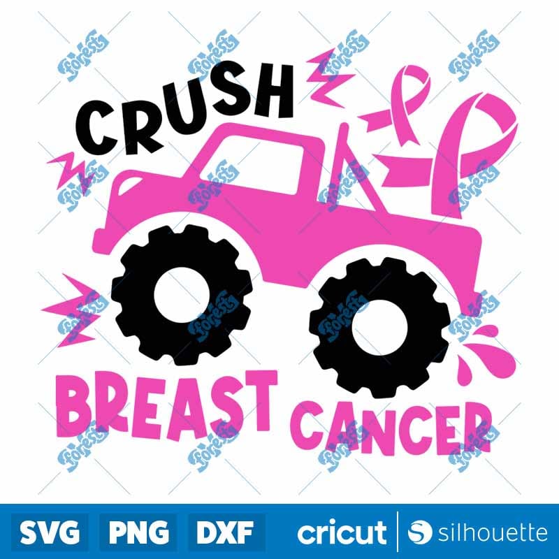 Crush Breast Cancer Truck SVG - Awareness Pink Ribbon Digital Cut File