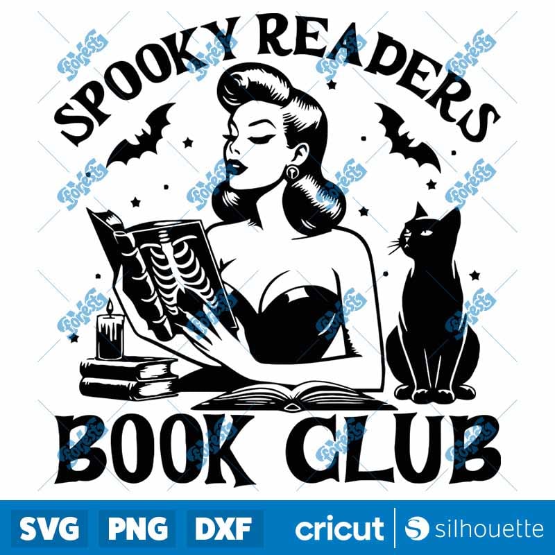 Spooky Readers Book Club SVG - Skeleton Halloween Book Lover Digital Cut File