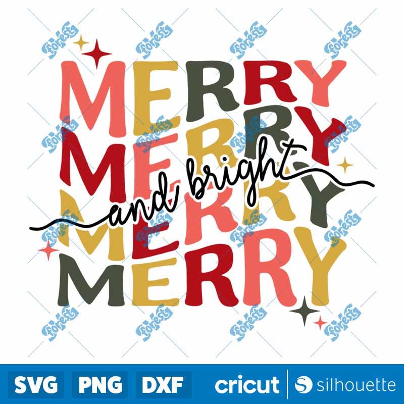 Retro Merry and Bright SVG - Wavy Christmas Shirt Design for Cricut