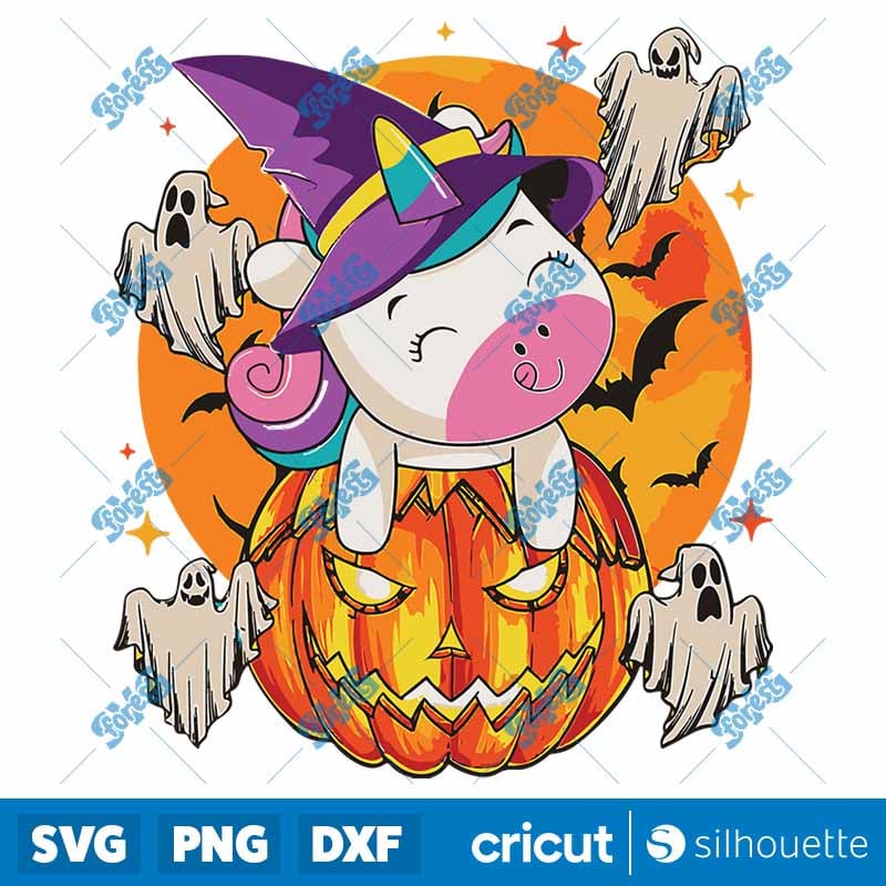 Cute Halloween Unicorn SVG - Girl Witch Trick or Treat Clipart & Cut File