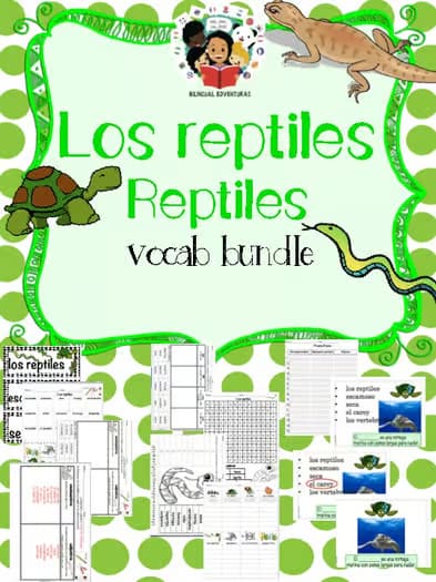 Reptiles / Los reptiles - Vocab Bundle and Literacy Centers - Spanish