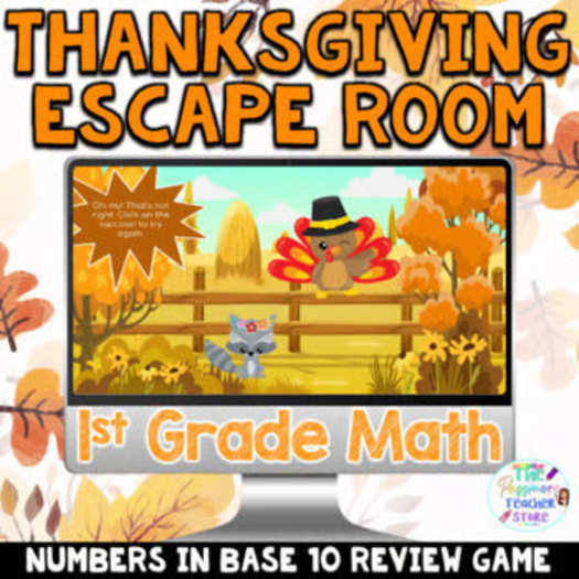 1st Grade Digital Thanksgiving Math Escape Room Game Fall Activity Review