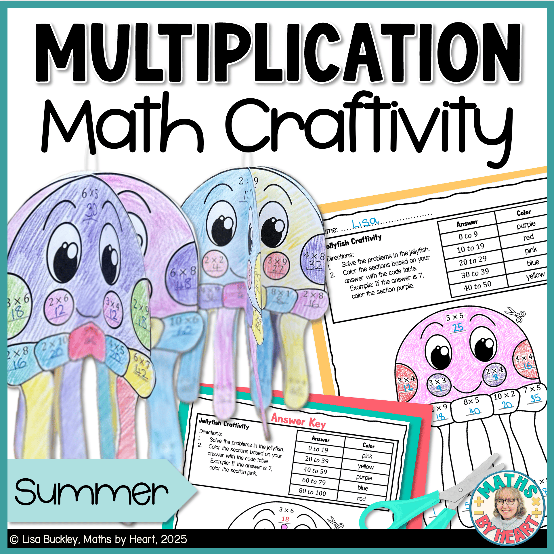 Multiplication Color by Number Summer Craftivity Math Worksheets 3rd ...