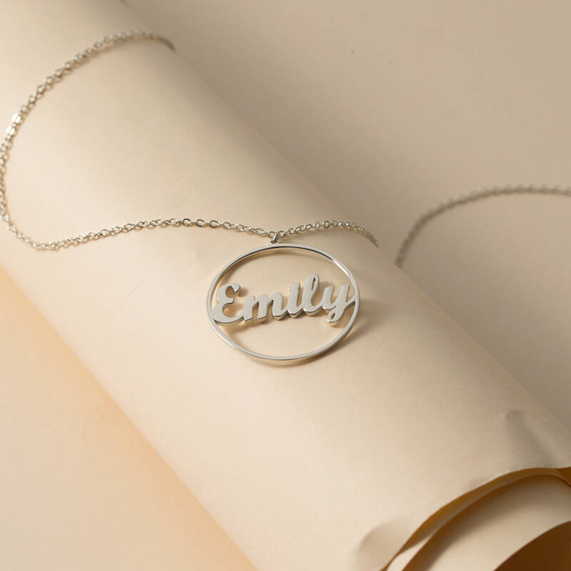 Minimalist custom name necklace hollow round pendant design