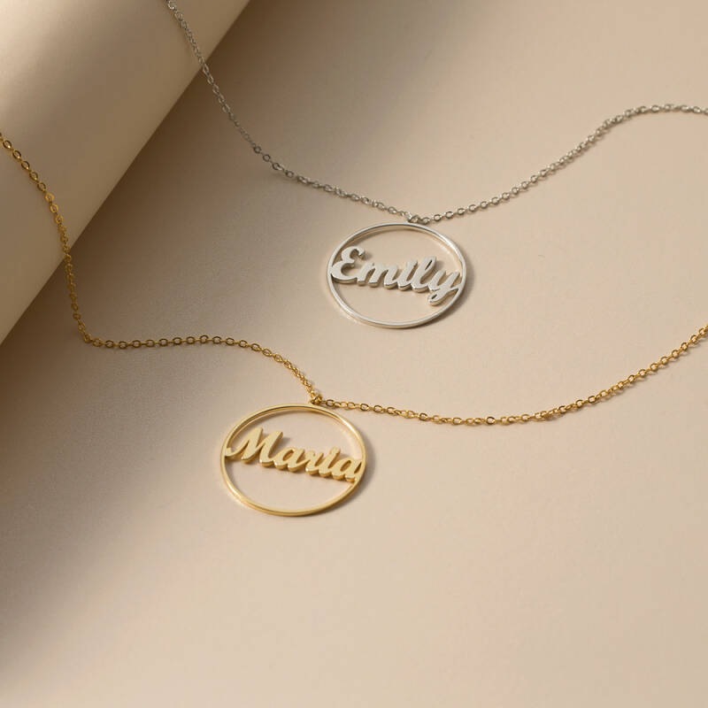 Personalized hollow circle pendant necklace stylish name jewelry