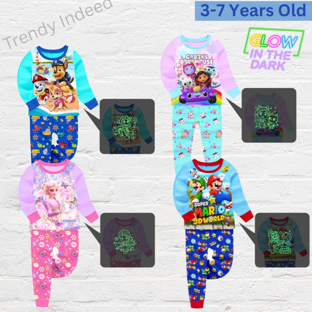 Cartoon inspired glow in the dark pajamas for boys and girls