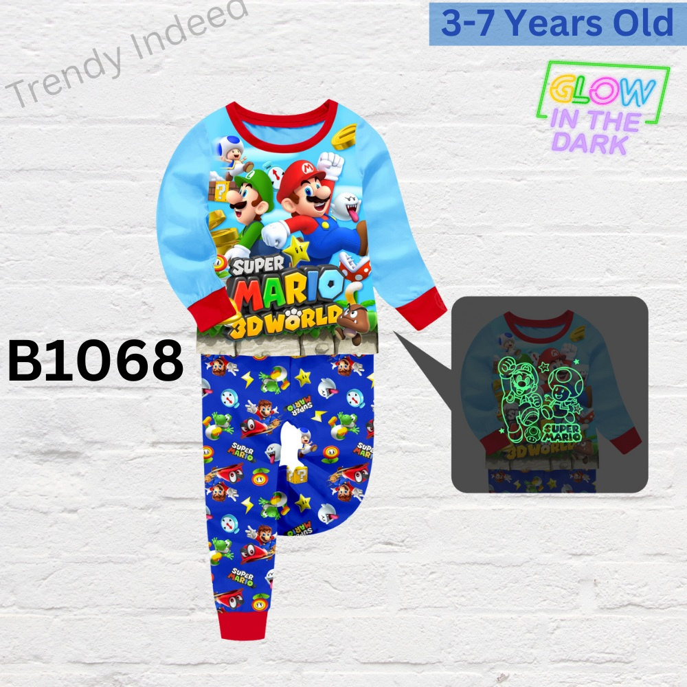 Glow in the dark toddler pajamas colorful cartoon style sleepwear