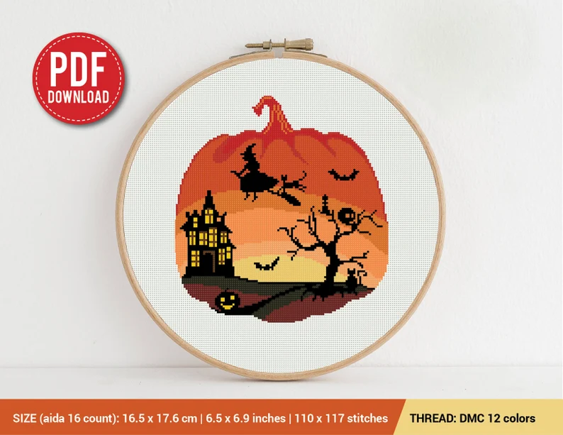 Halloween Pumpkin Cross stitch pattern Instant PDF