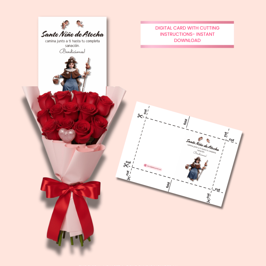 Catholic printable encouragement card featuring Santo Niño de Atocha for recovery and healing.