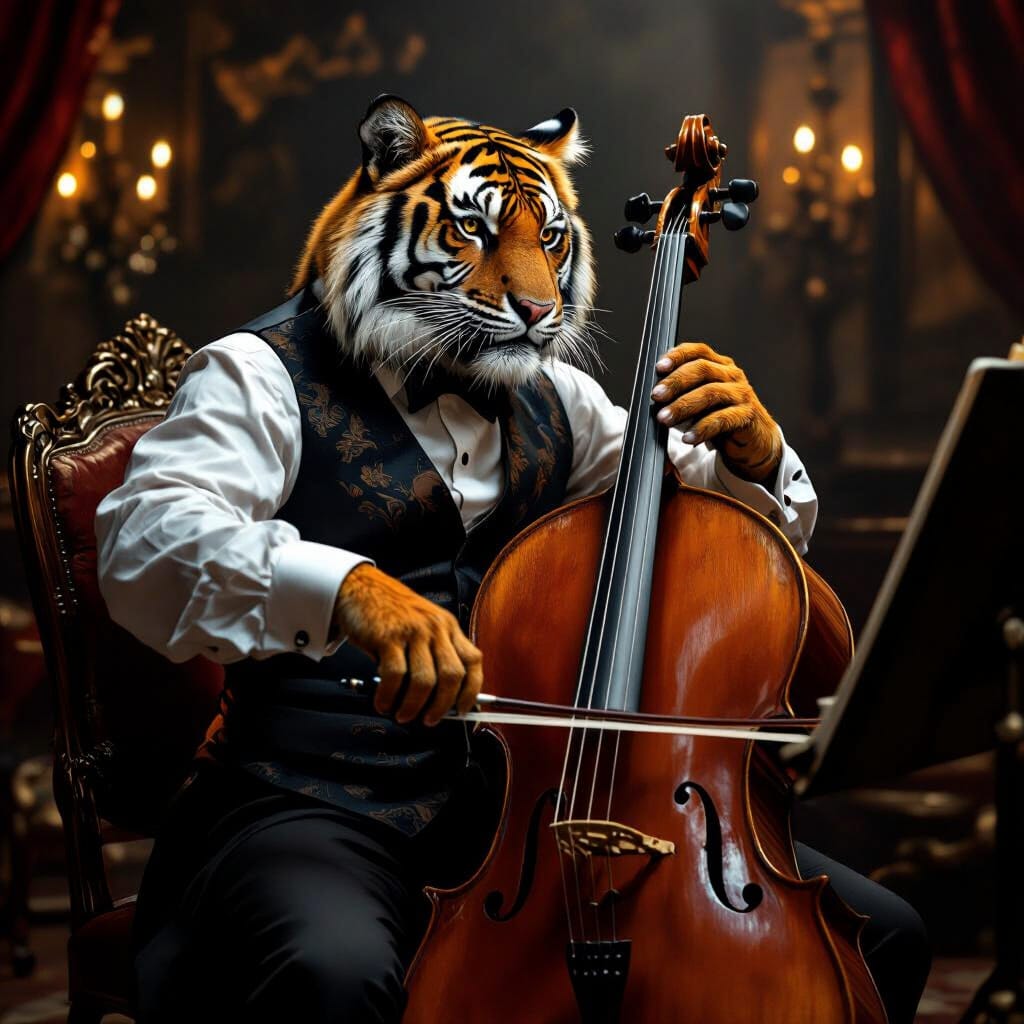 A tiger with a cello