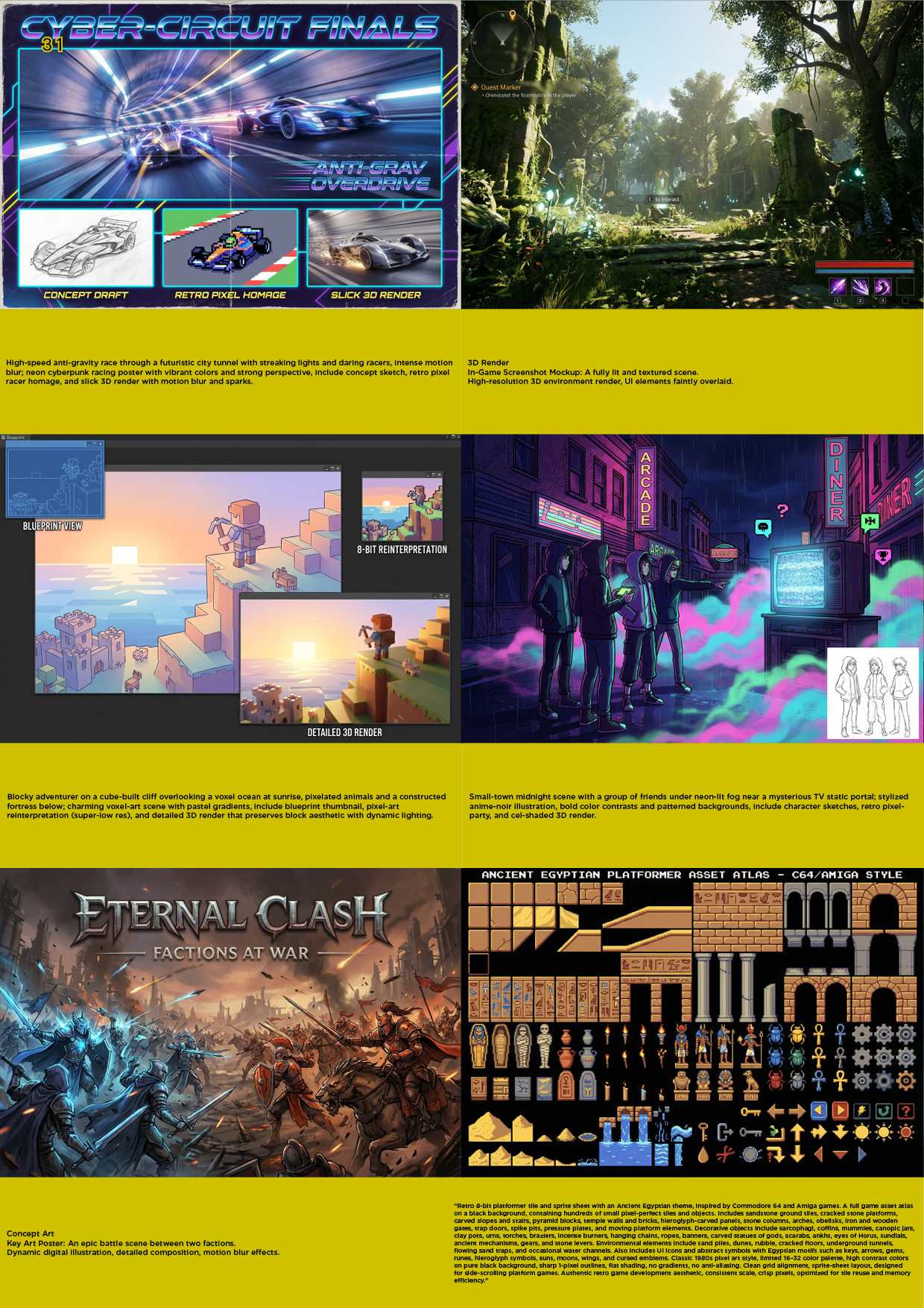 game designer, pixel art, 3d renders, concept art