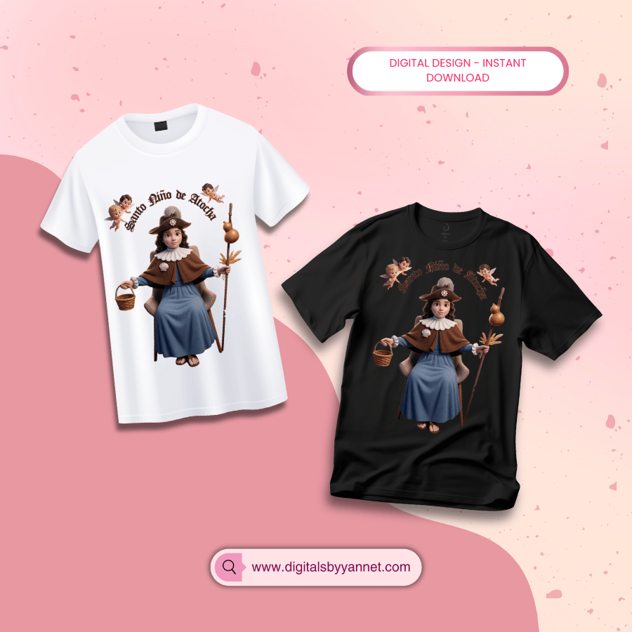 Beautiful Santo Niño de Atocha PNG perfect for Catholic crafts and sublimation projects. Create faith-inspired t-shirts, mugs, tumblers, stickers and more with this high quality religious digital download. Perfect for Catholic gifts and devotional art lov