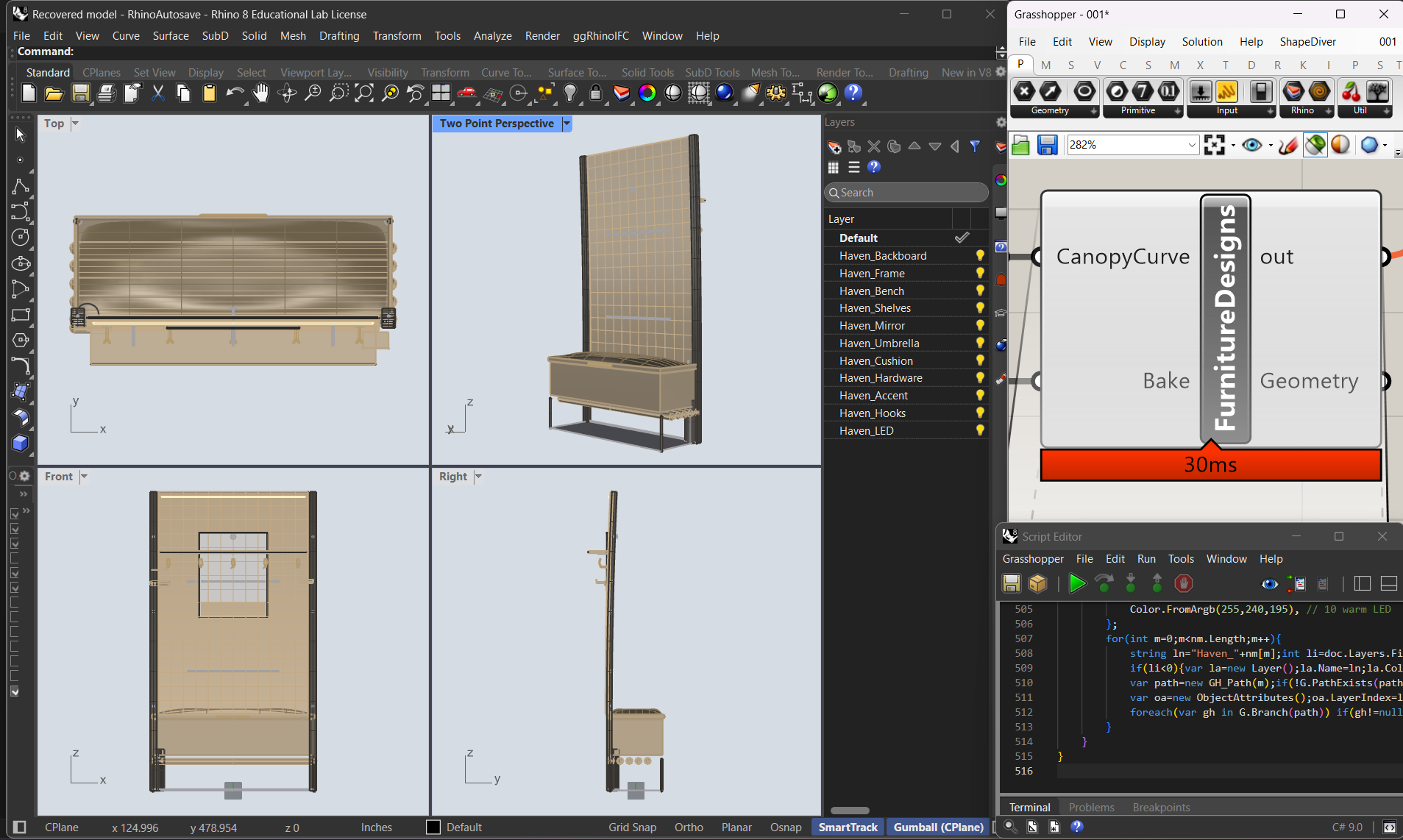 "HAVEN" Entryway Organizer — Grasshopper NURBS Script