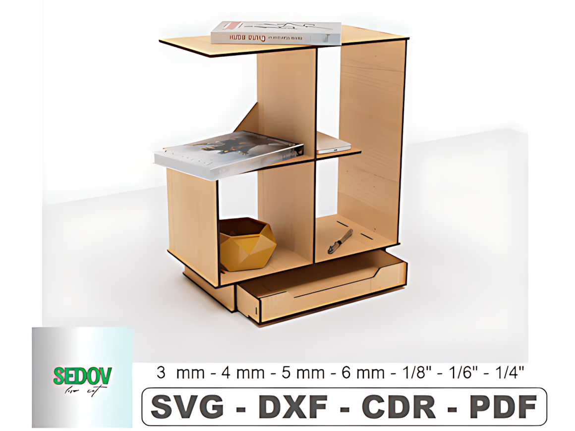 Table Bookshelf with Drawer Laser Cut