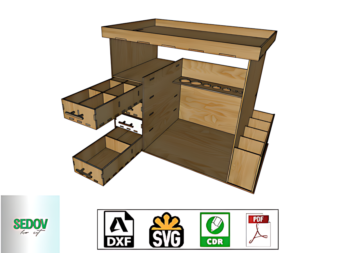 Laser Cut Tool Desk Organiser Craft Box