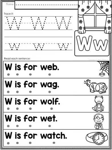 Letter W Worksheets Alphabet Lower and Upper Case | Tracing, Beginning Sounds
