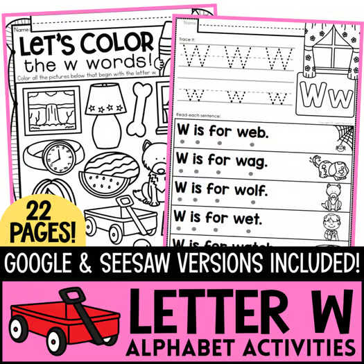Letter W Worksheets Alphabet Lower and Upper Case | Tracing, Beginning Sounds