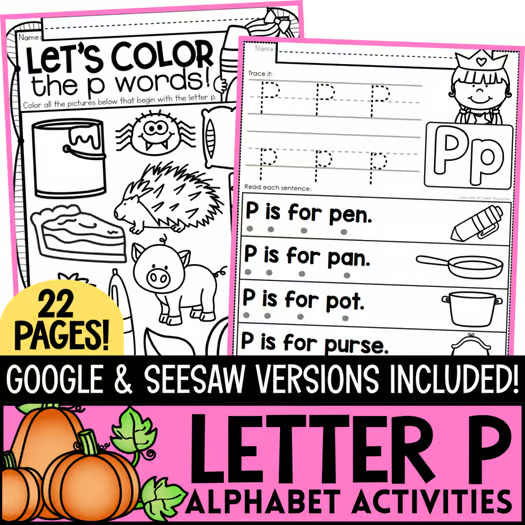 Letter P Worksheets Alphabet Lower and Upper Case | Tracing, Beginning Sounds