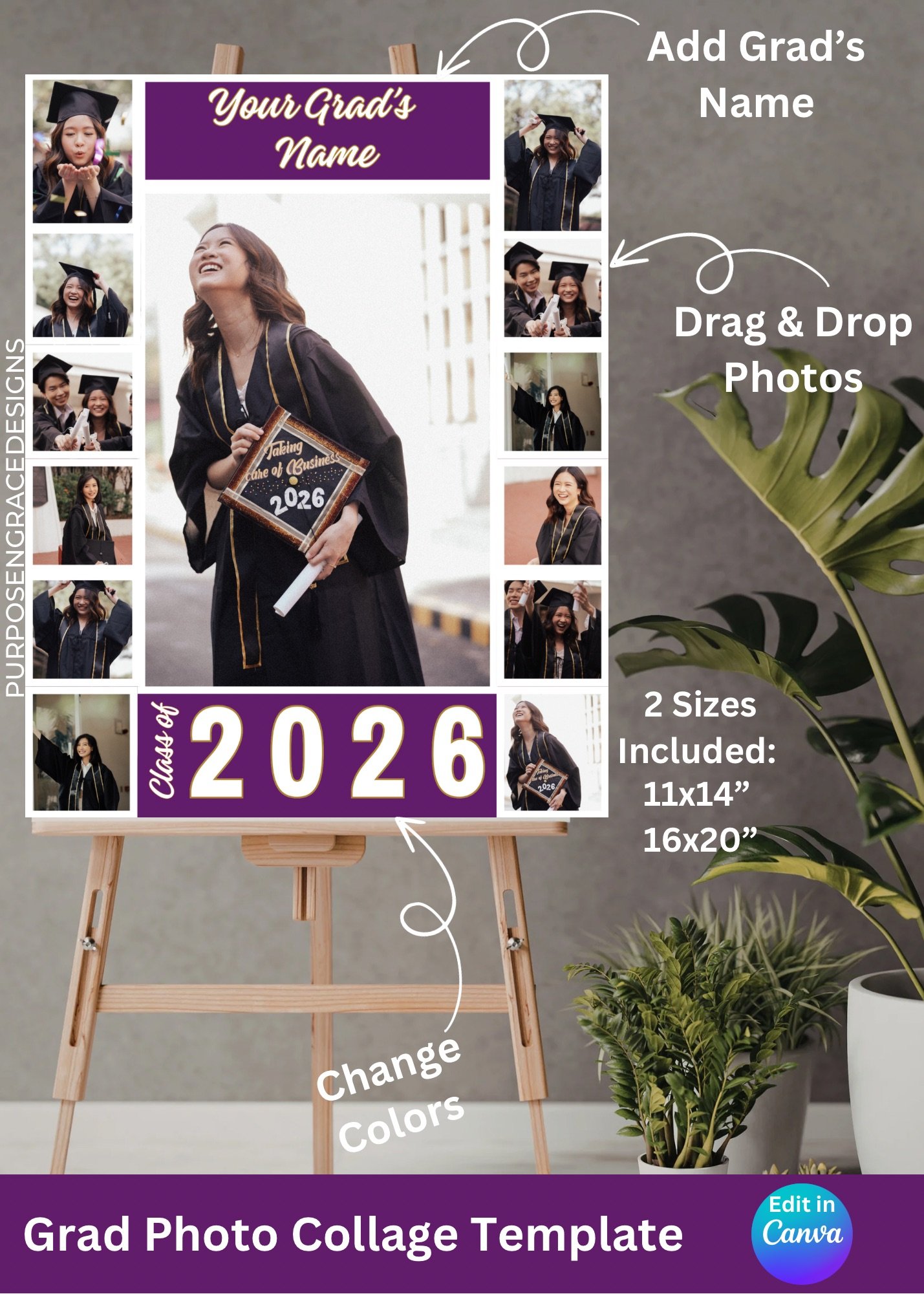 Grad Picture Collage Graduation Photo Collage Template Canva | Senior Poster 11x14 & 16x20 ...