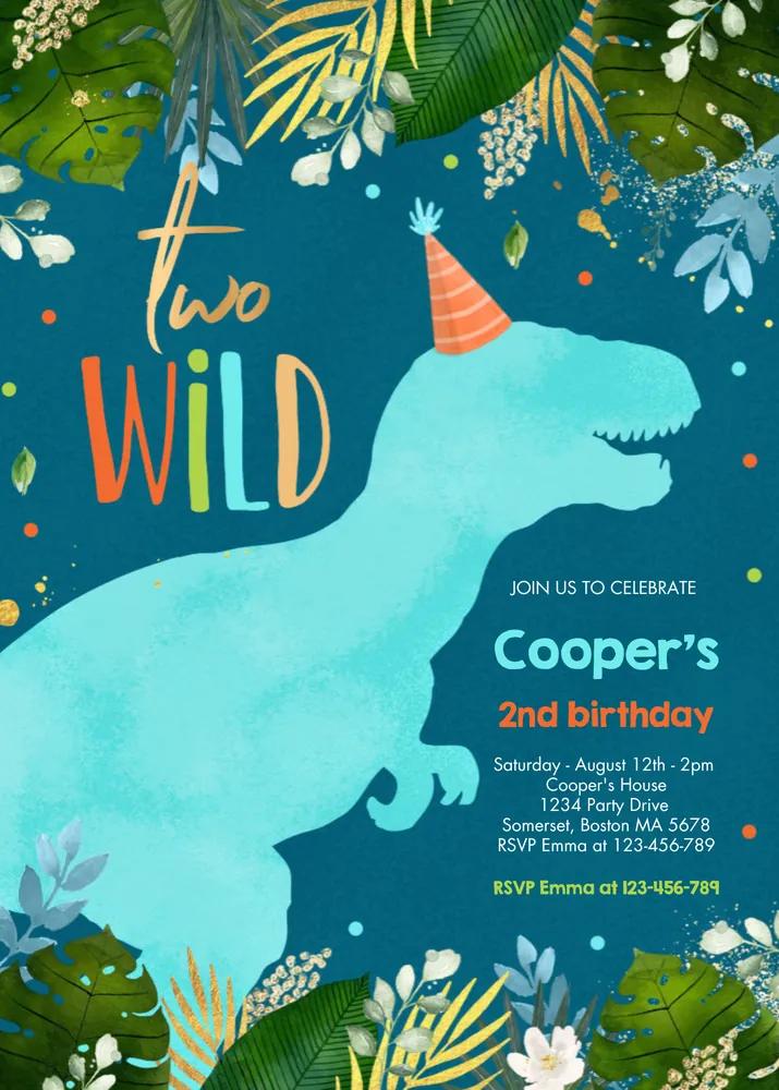 Dinosaur Two Wild 2nd Birthday Invitation Canva Template - Editable Boy Invite