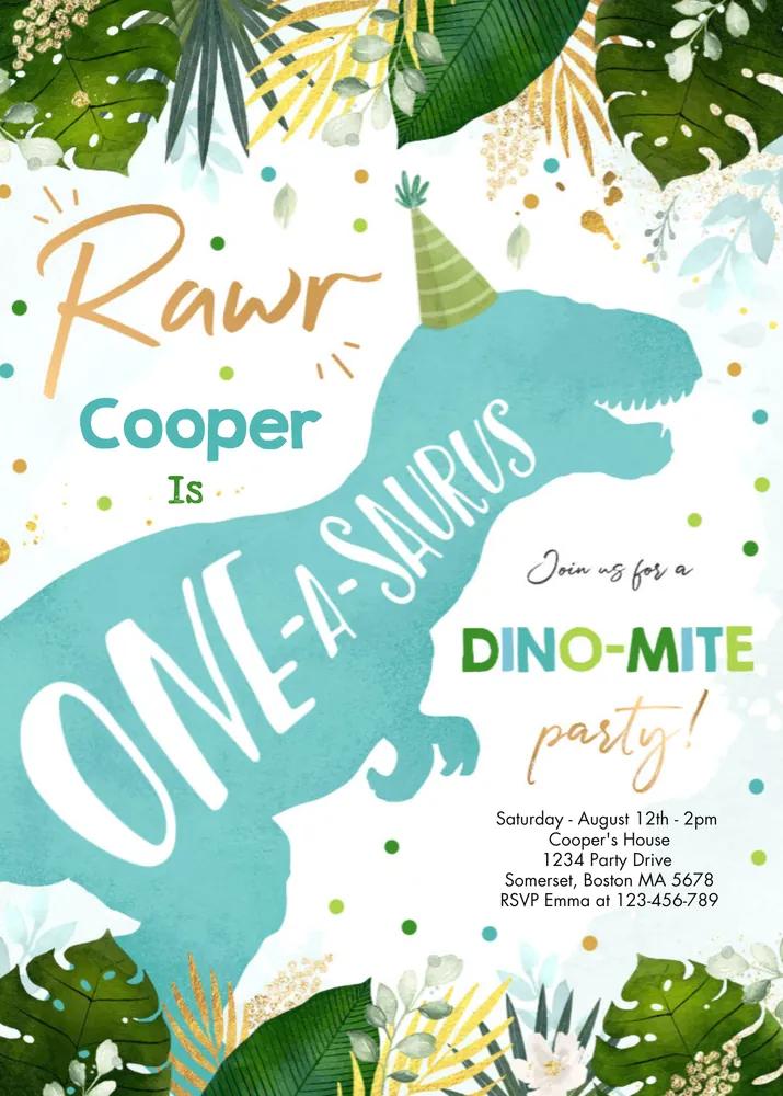 Dinosaur One-A-Saurus 1st Birthday Invitation | Editable Canva Template