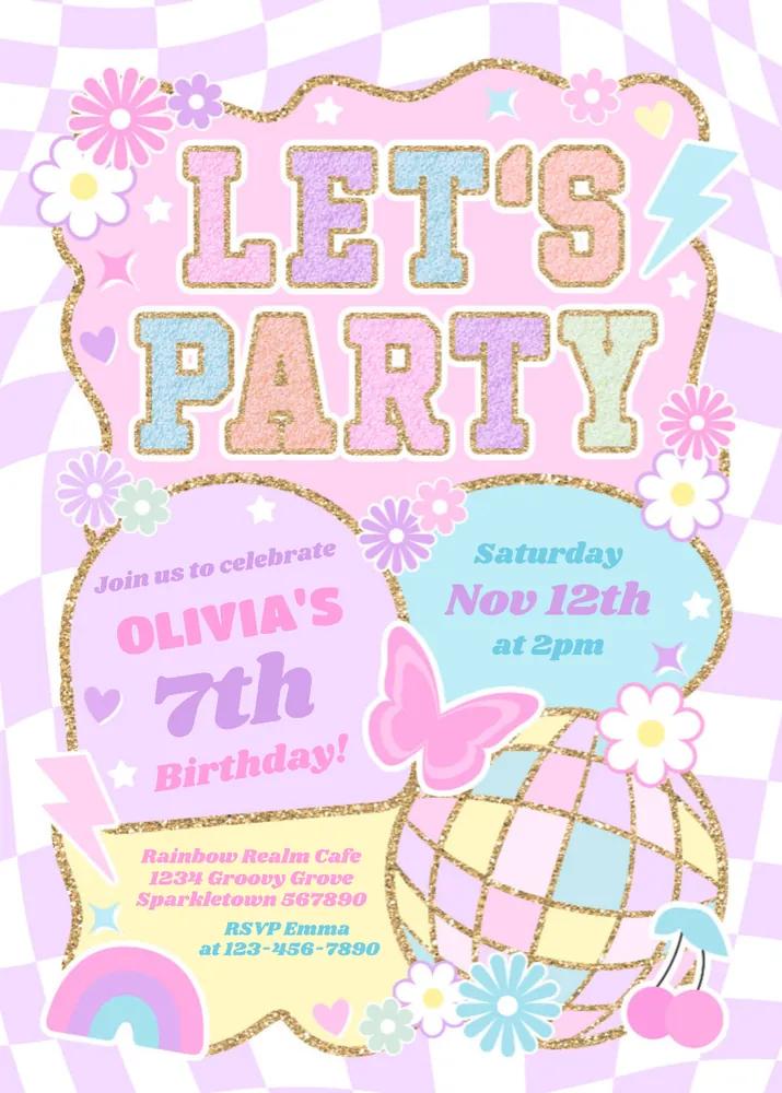 Preppy Varsity Groovy Birthday Invitation | Editable Canva Template