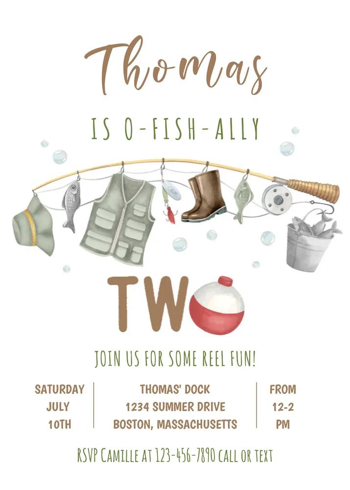 O-Fish-Ally Two Birthday Invitation | Fishing 2nd Birthday Canva Template
