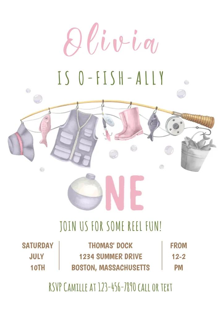 O-Fish-Ally One Fishing 1st Birthday Invitation Canva Template