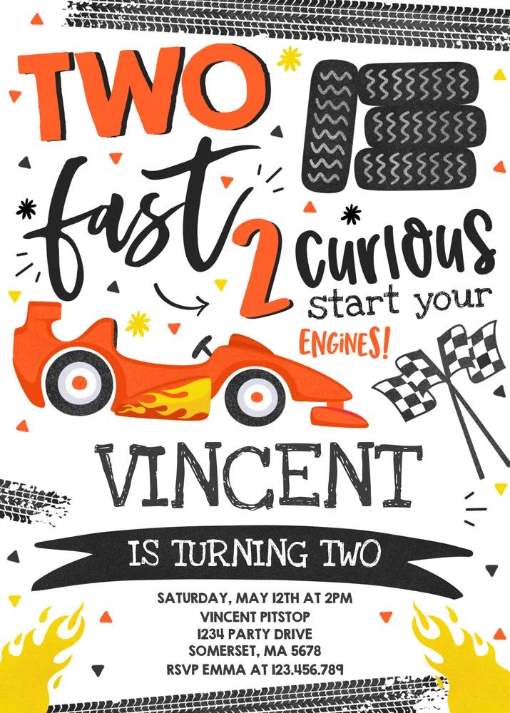 Two Fast Birthday Invitation | Race Car 2nd Birthday Canva Template