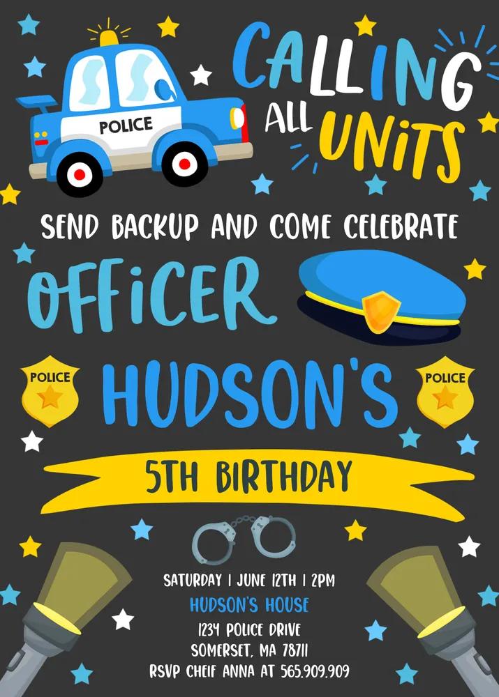 Police Birthday Invitation Template - Editable Canva Cop Party Invite