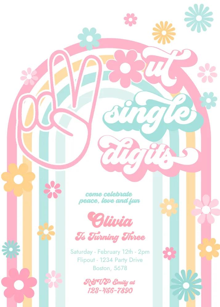 Peace Out Single Digits Birthday Invitation | Groovy 10th Birthday Canva Template