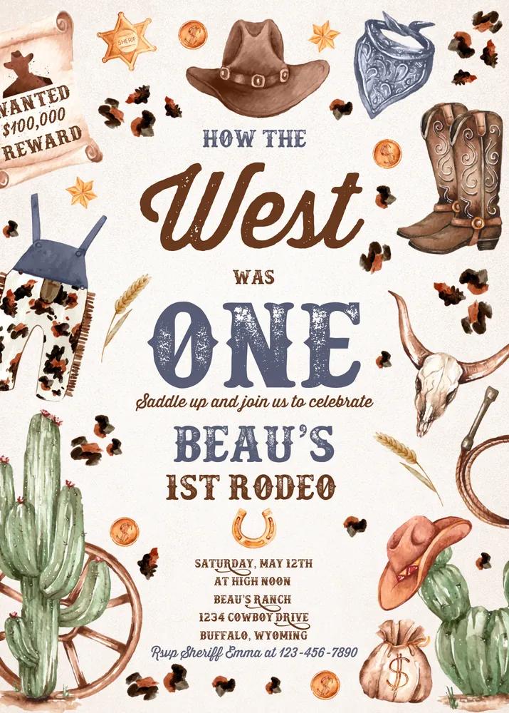 How The West Was One Birthday Invitation | Wild West 1st Rodeo Canva Template