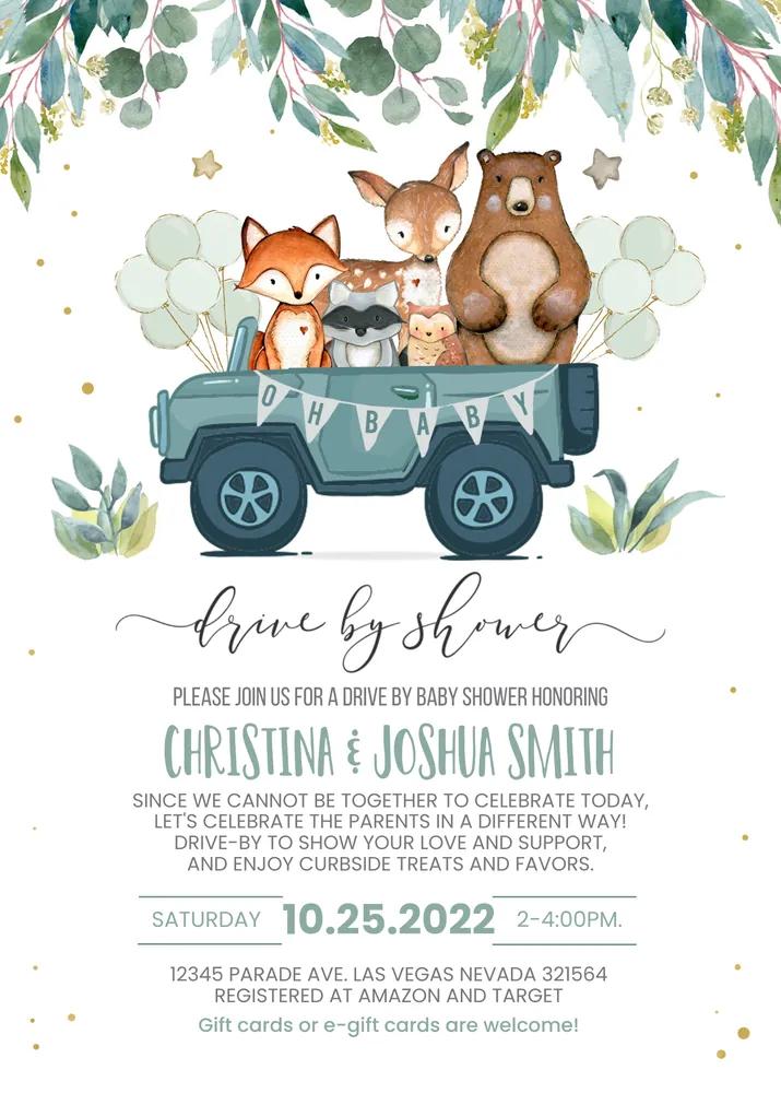 Woodland Drive By Baby Shower Invite | Editable Canva Template