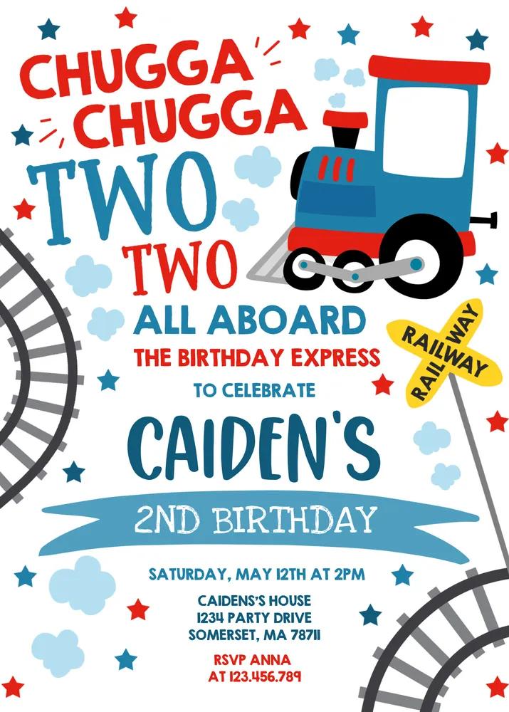 Chugga Chugga Two Two Train 2nd Birthday Invitation Canva Template