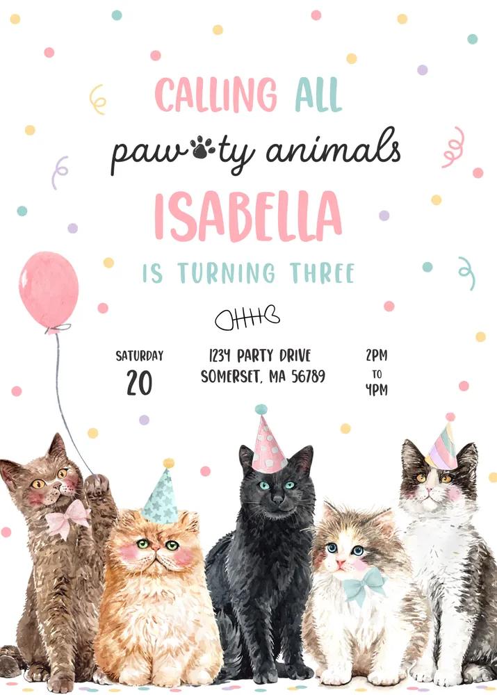 Kitten Birthday Party Invitation | Editable Canva Template Pawty Animals
