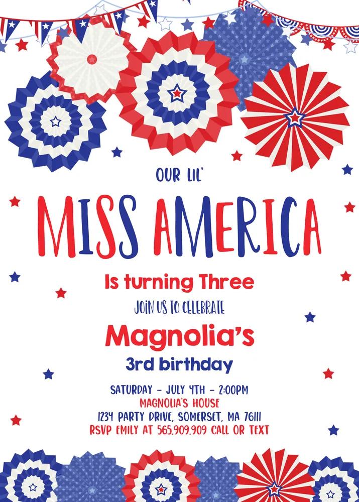Editable 4th of July Birthday Invitation | Little Miss Independent Canva Template