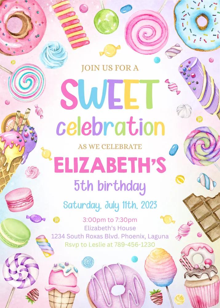 Sweet Candy Birthday Invitation | Editable Canva Template Instant Download