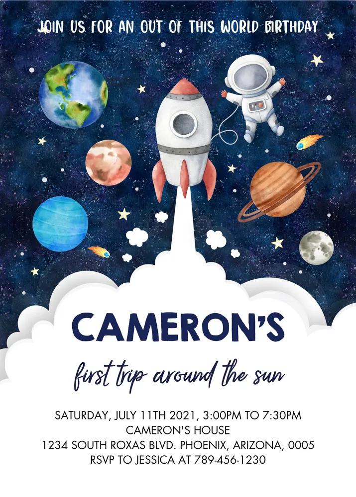 Outer Space Birthday Invitation Template | Editable Galaxy Astronaut Invite