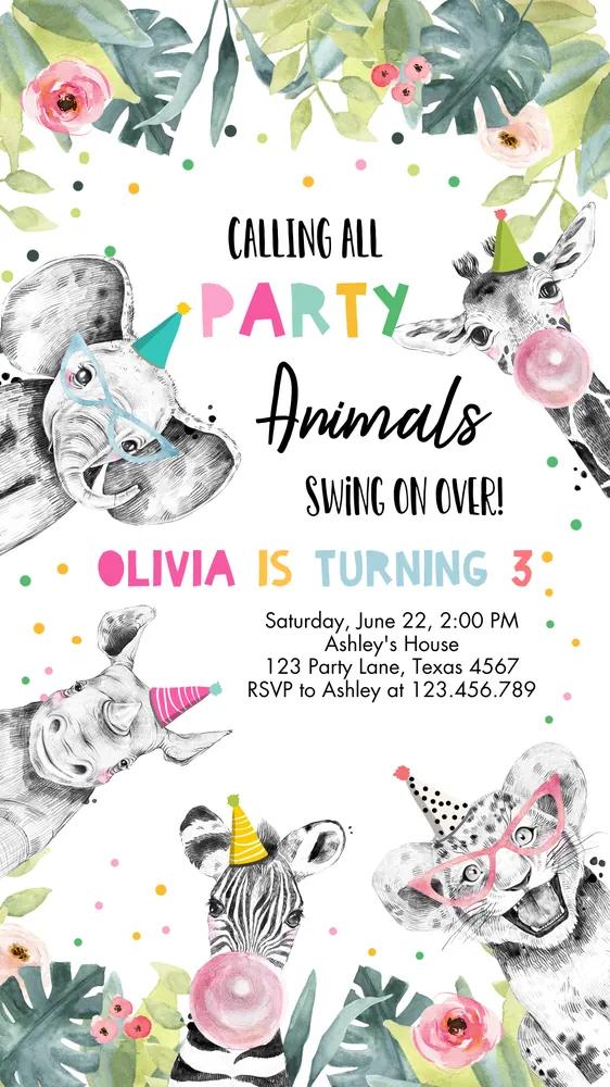 Wild One Party Animals Birthday Invitation | Zoo Safari Girl Canva Template