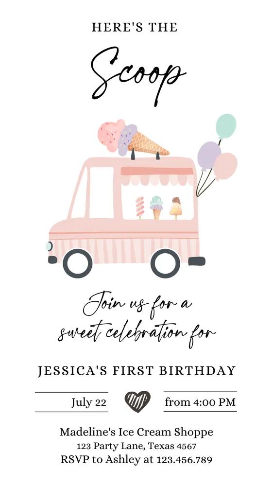Ice Cream Truck Birthday Invitation Canva Template Modern Digital Phone Evite