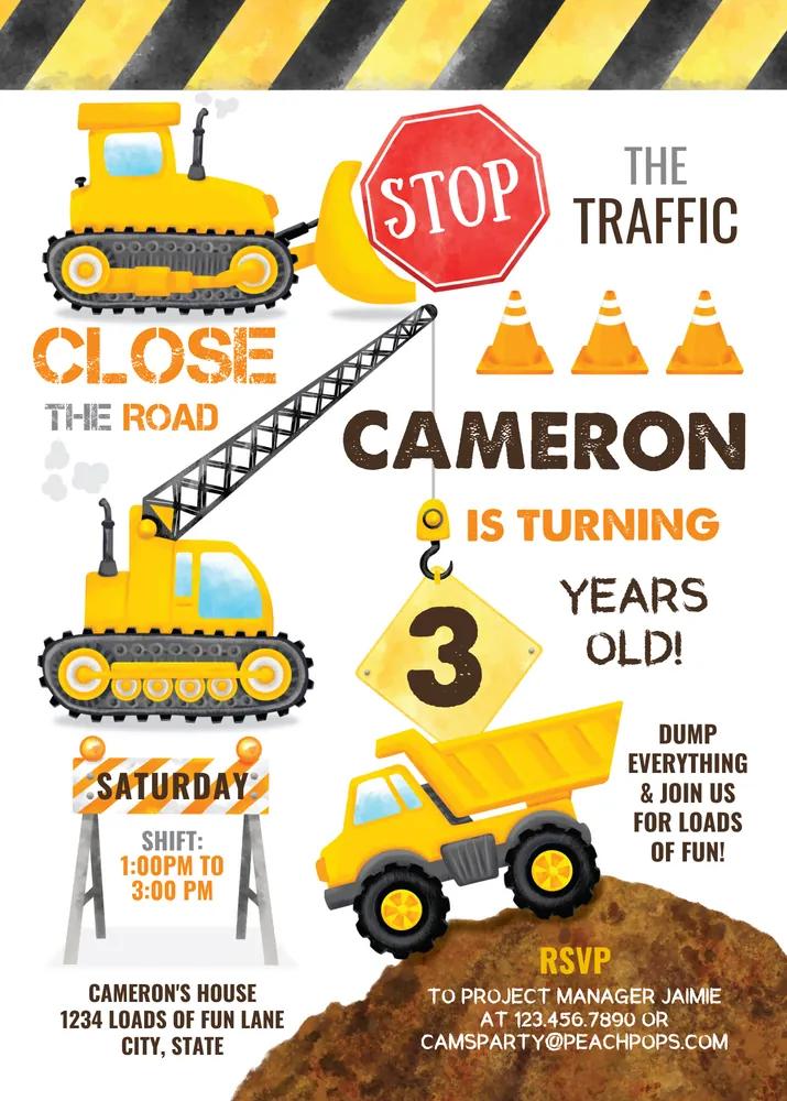 Editable Construction Birthday Invitation | Kids Party Invite Canva Template