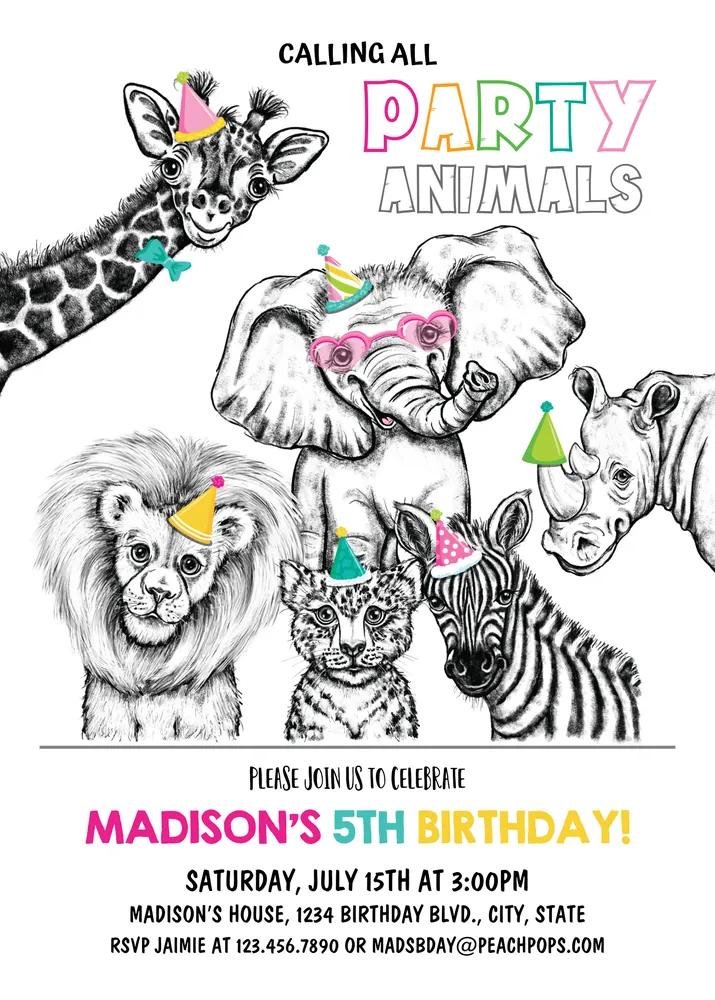 Party Animals Birthday Invitation | Safari Zoo Theme Canva Template