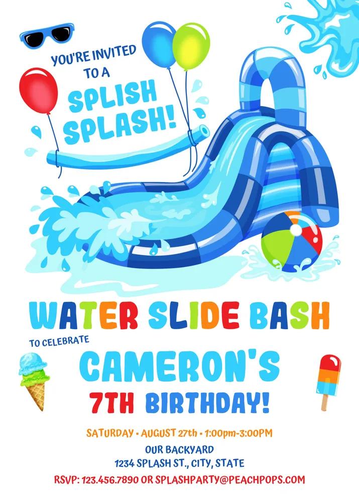 Editable Water Slide Birthday Invitation | Canva Splash Party Template