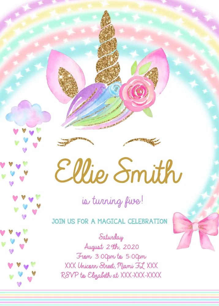 Editable Unicorn Birthday Invitation Template - Magical Party Invite Canva