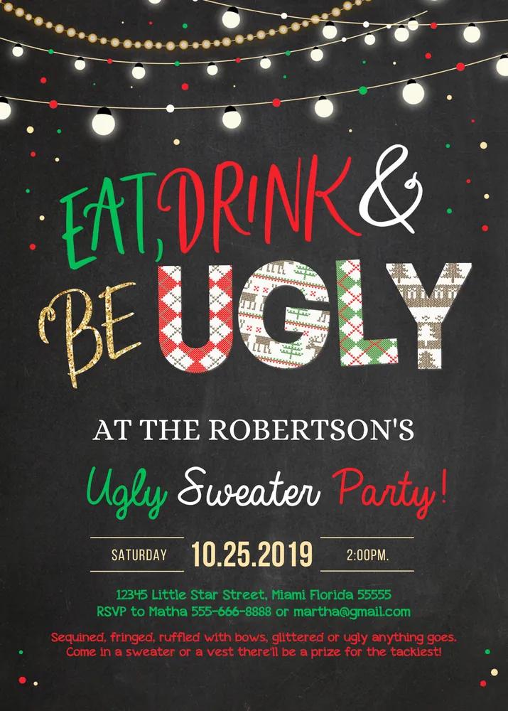 Ugly Sweater Party Invitation Canva Template | Rustic Christmas Invite